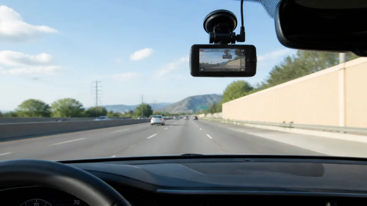 מצלמת רכב Dash Cam מותקנת על השמשה