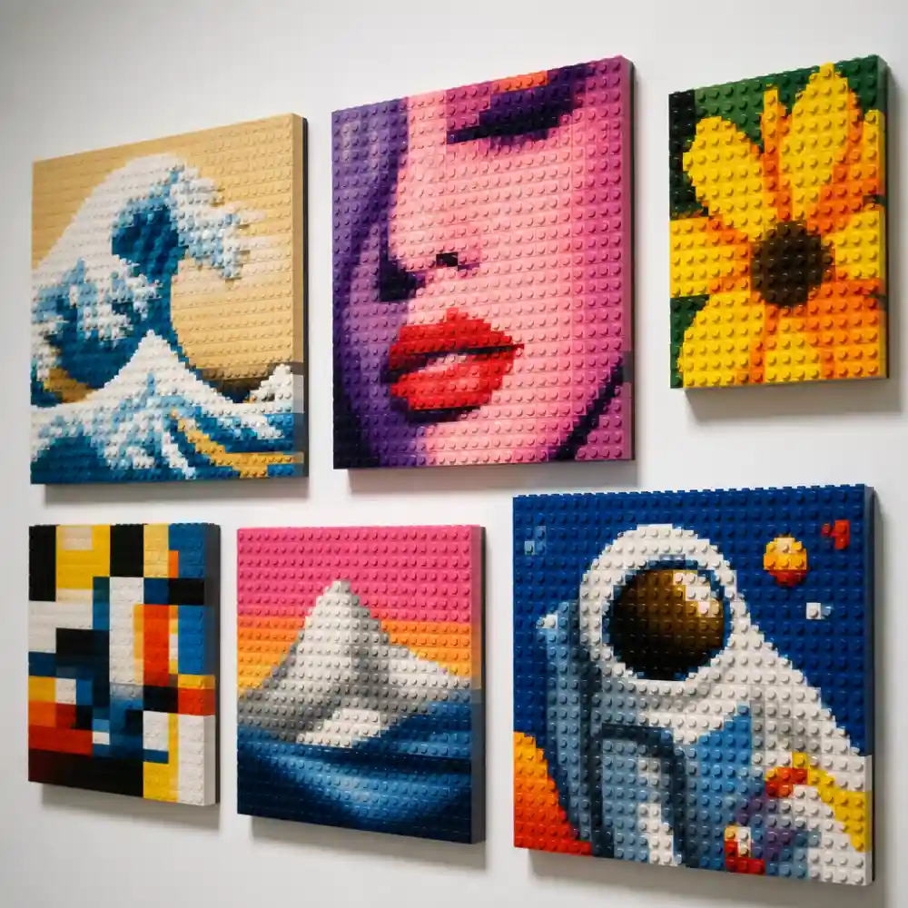 תצוגת LEGO Art צבעונית על קיר