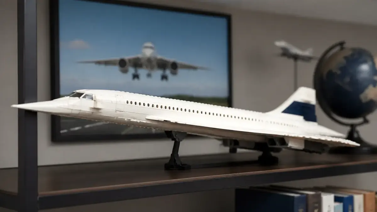 דגם LEGO Concorde על מדף תצוגה