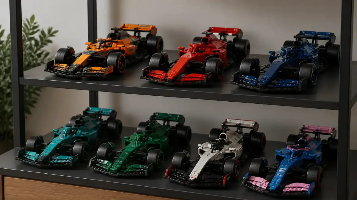 דגמי LEGO Formula 1 על מדף תצוגה