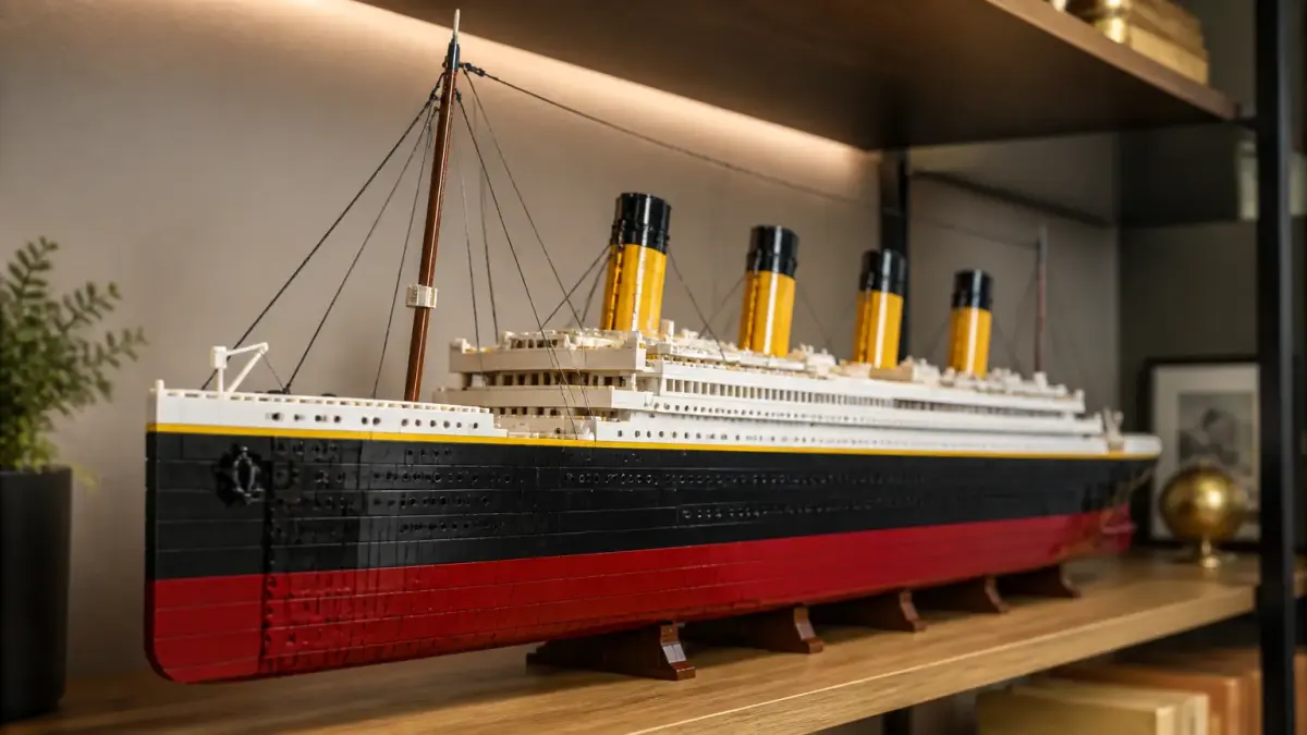 דגם LEGO Titanic על מדף נקי