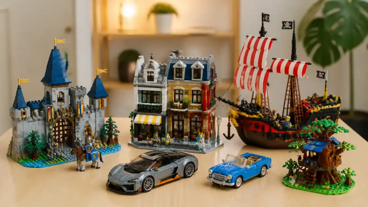 ערכות LEGO שונות על שולחן